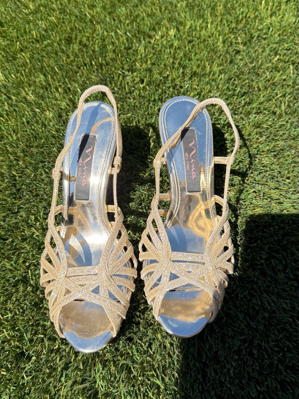 Nina Gold Strappy Slingback Heels